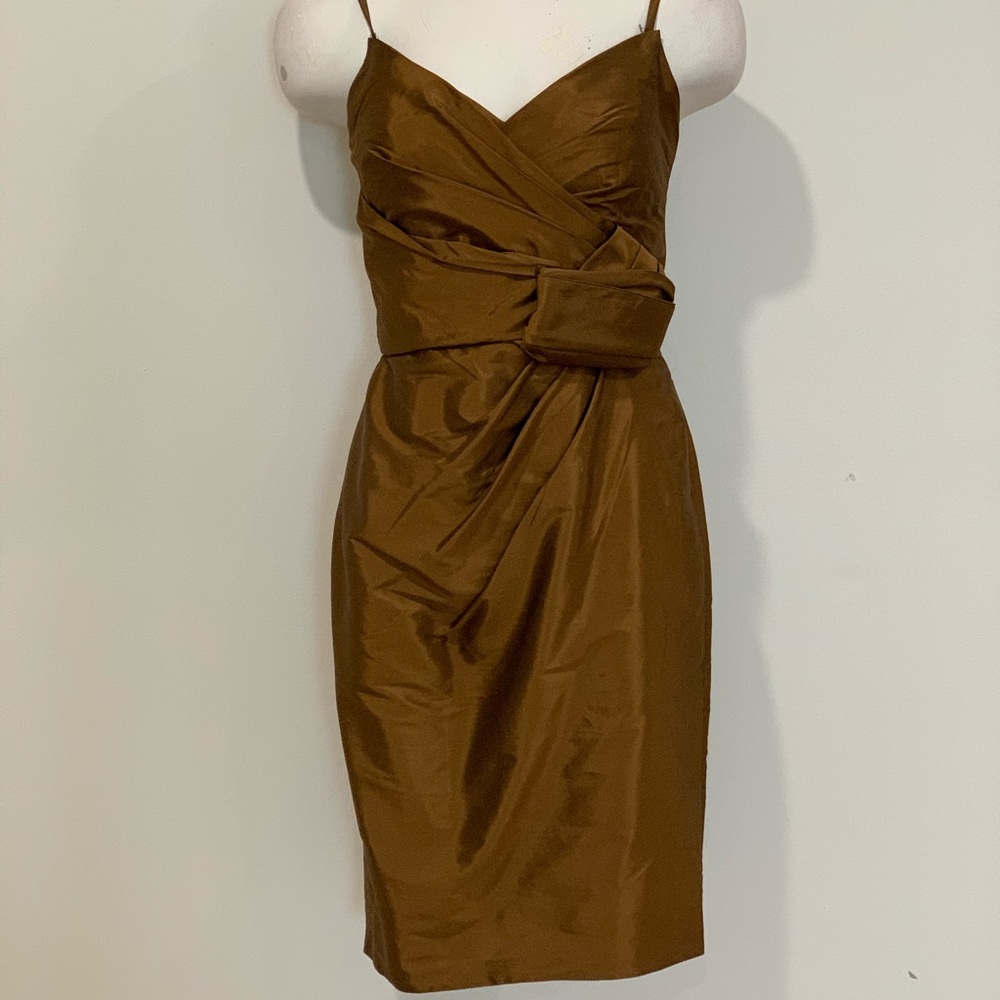 Copper Cocktail Dress With Ruching And Bow -Size 2